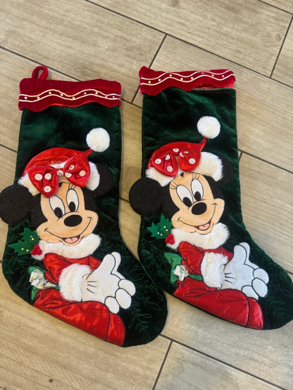 Lot Of 2 Disney World Parks Santa Minnie Mouse Plush Christmas Holiday Stockings